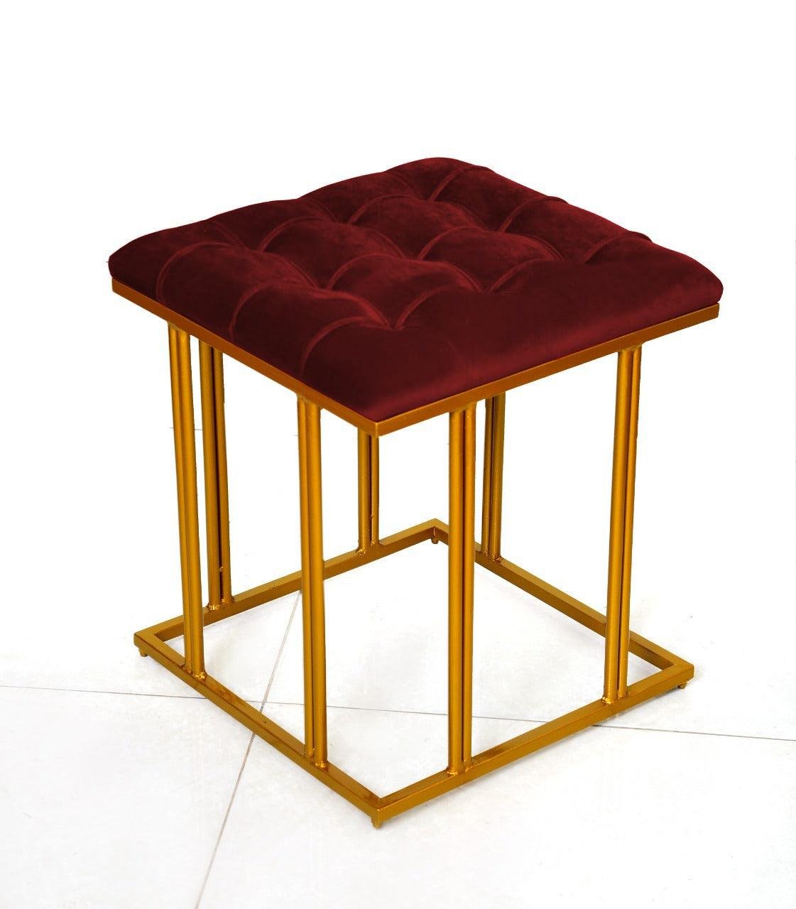 Luxury Velvet Square Stool With Steel Stand -500