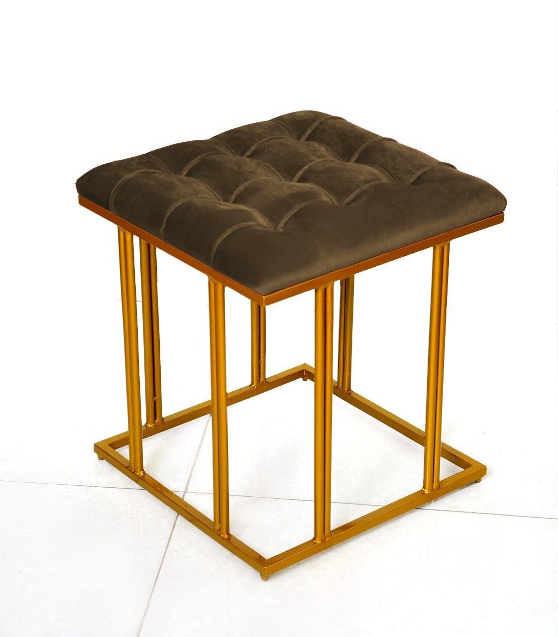 Luxury Velvet Square Stool With Steel Stand -502